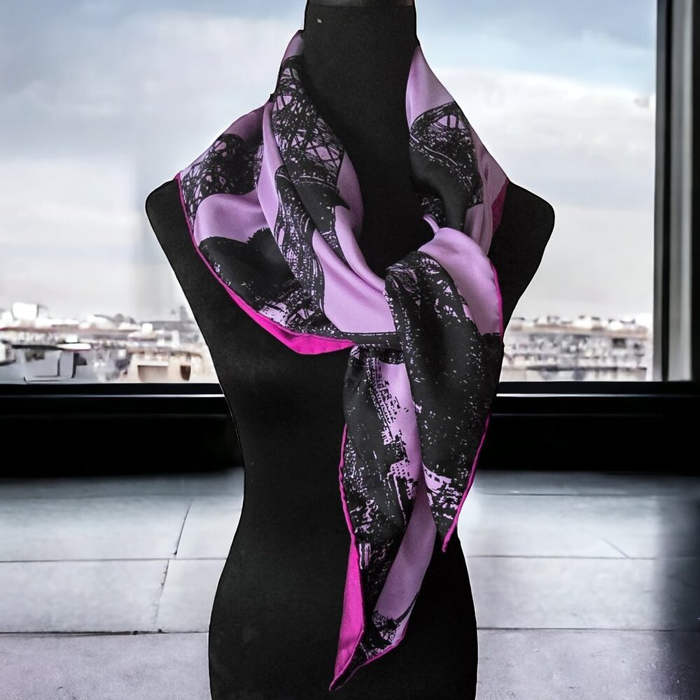 Nwt Echo 100% Silk Scarf With Eiffel Tower - image 1
